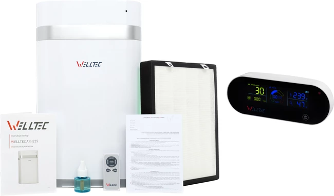Oczyszczacz powietrza Welltec APH225 + miernik jakoci powietrza Welltec AQ1